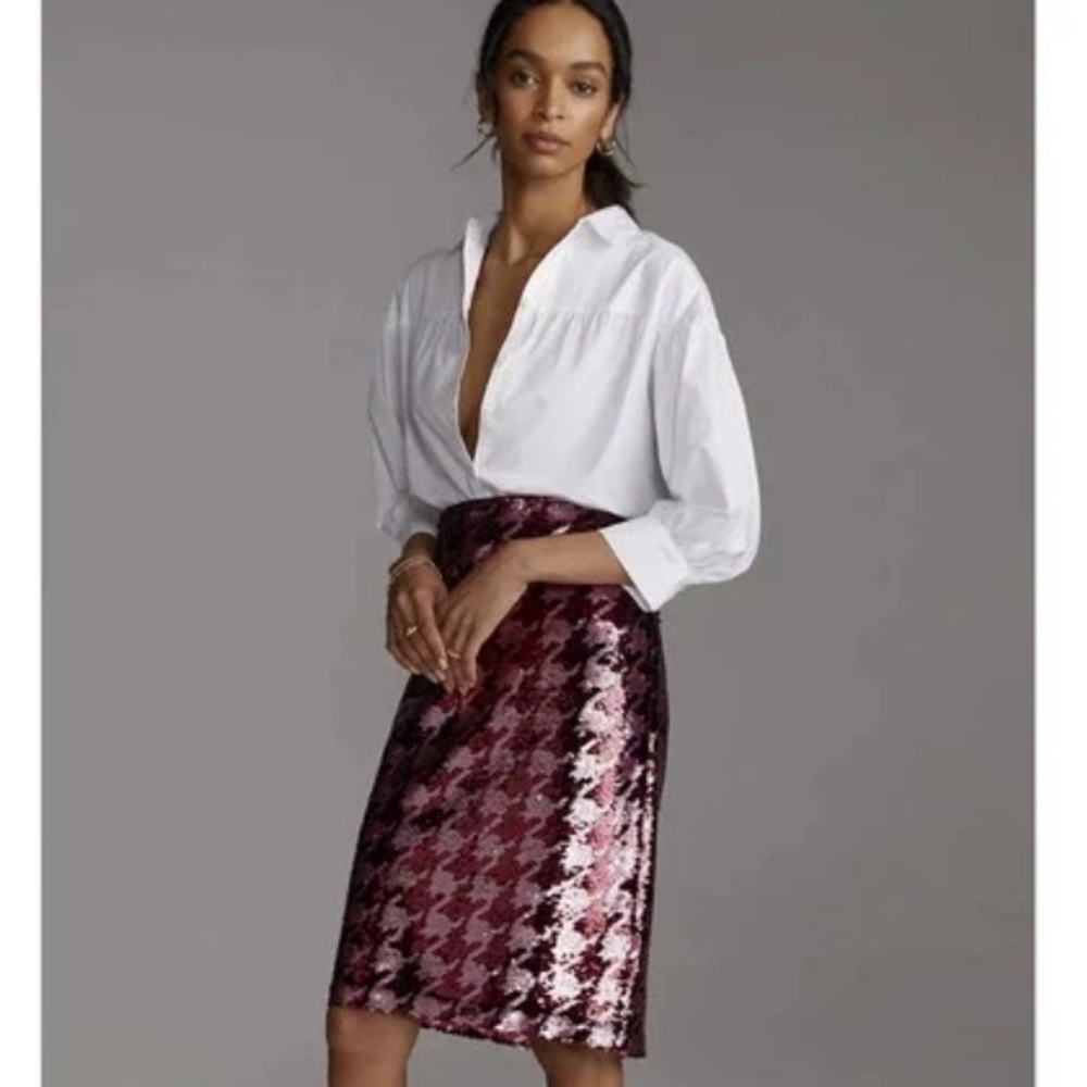 NEW Anthropologie Maeve Sequined Houndstooth Mini Skirt size 0